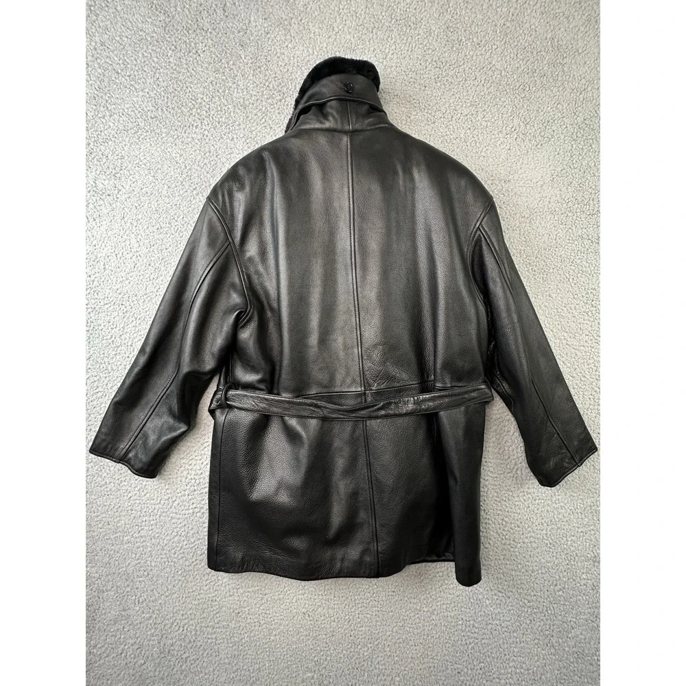 Wilsons Leather Pelle Studio Black Jacket Women L Removable Fur Collar Belted